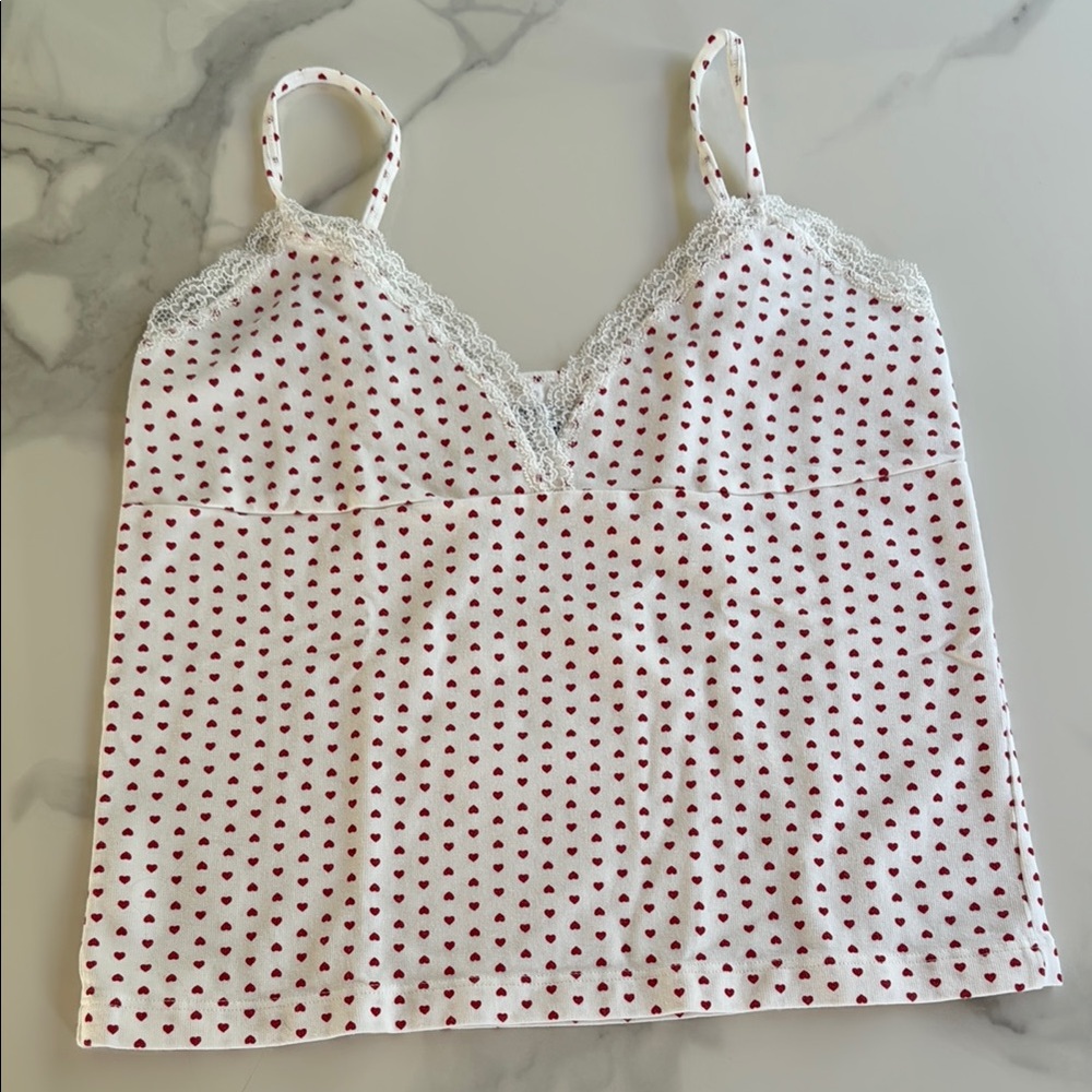Brandy Melville White and Red Heart Camisole never worn